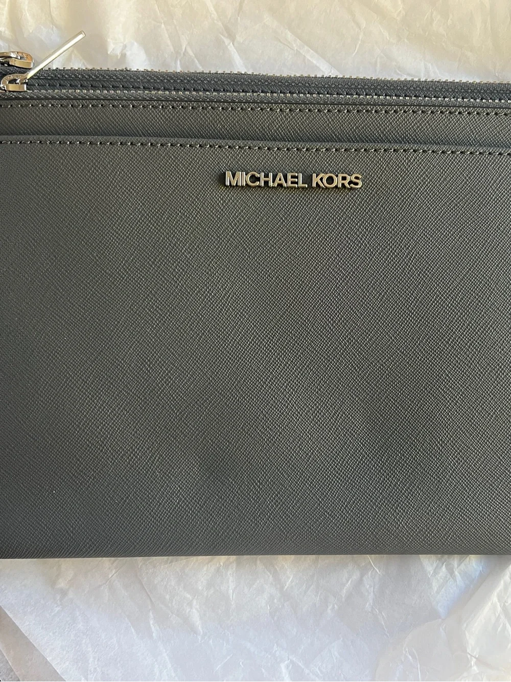 Michael Kors Men's Grey Saffiano Leather Zip Pouch
